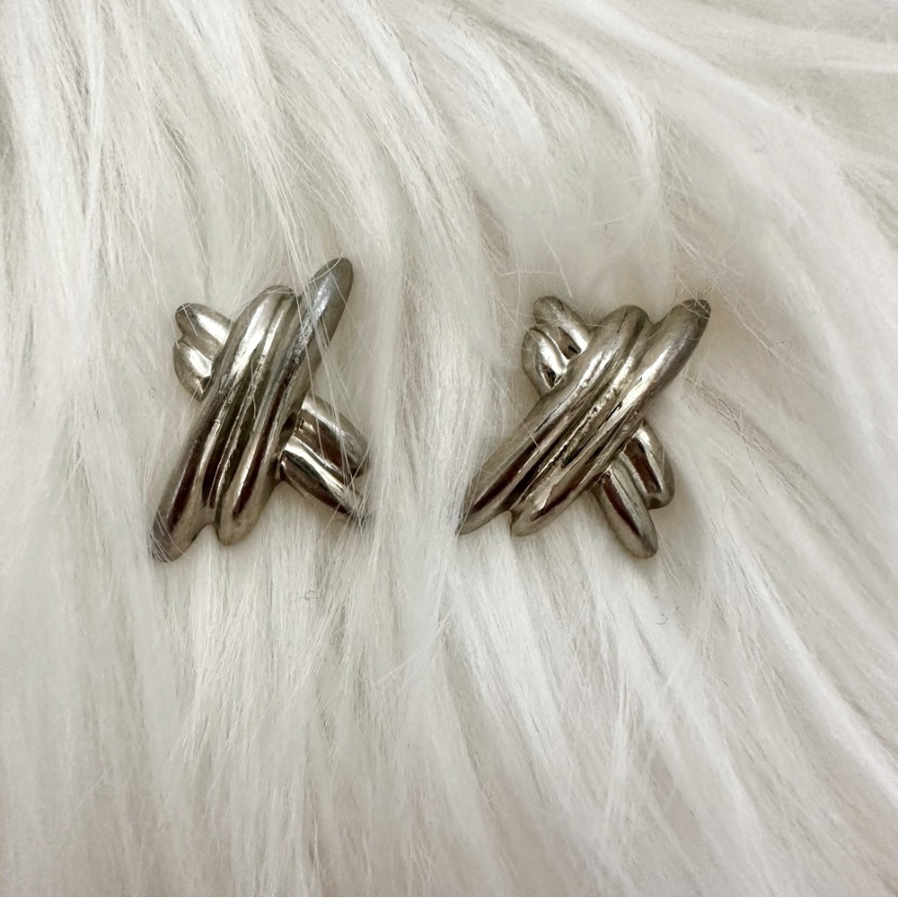 Vintage Stylized Cross X 3/4” Silver-Tone Pierced Earrings
